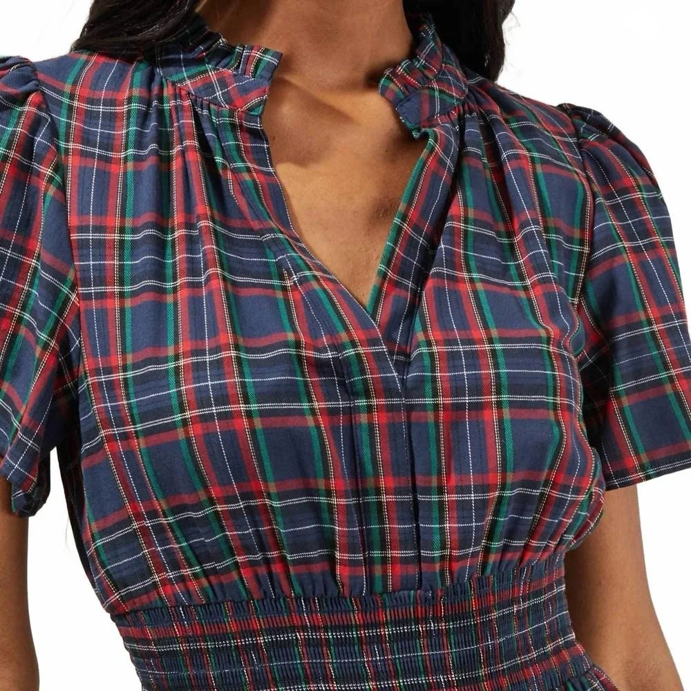 Avara Sugarlips Miley Plaid Palmer Tiered Dress In Navy Multi size M - Picture 3 of 7